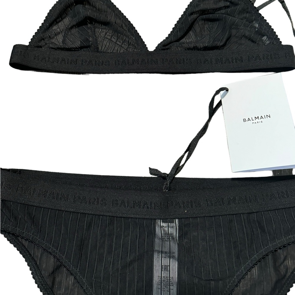 BALMAIN***Black Tulle Bra & Underwear Logo SET***$485 - Picture 3 of 6